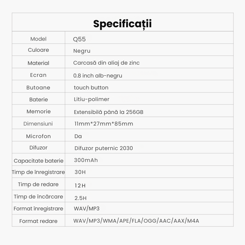 TV, Audio-Video si Foto - Portabile audio - Reportofoane - Reportofon Digital Q55 32GB CLC SmartGear, stereo 360°, DSP, activare vocala, text, MP3, OTG, 30H, ideal cursuri - Infinity.ro