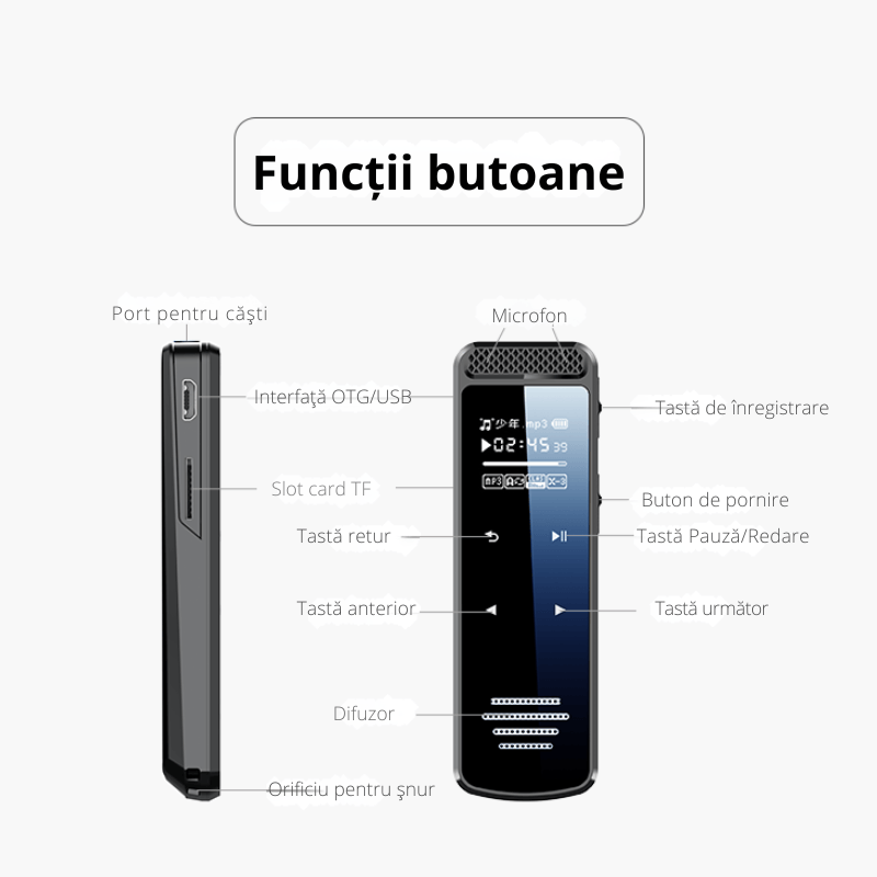 TV, Audio-Video si Foto - Portabile audio - Reportofoane - Reportofon Digital Q55 32GB CLC SmartGear, stereo 360°, DSP, activare vocala, text, MP3, OTG, 30H, ideal cursuri - Infinity.ro