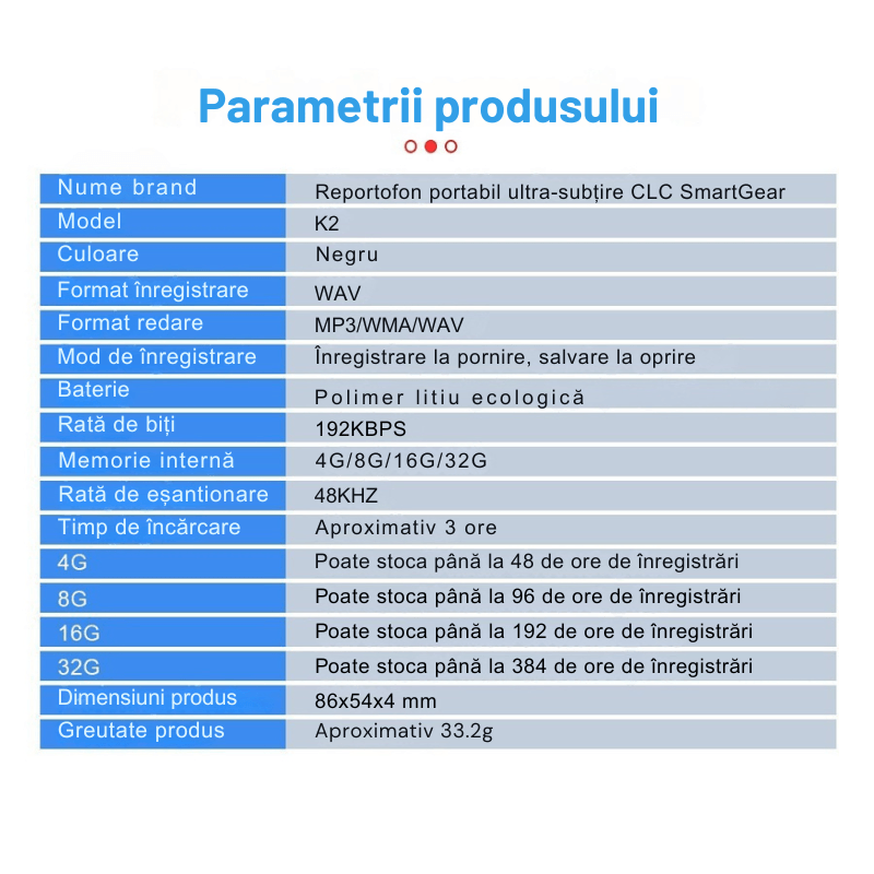 Laptop, Telefoane si Tablete - Wearables si gadgeturi - Gadgeturi - Dispozitive spionaj - Reportofon Spion K2 CLC SmartGear 16GB, Activare vocala, 192H, MP3/WAV, DSP, 750mAh, discret, card, ideal business - Infinity.ro