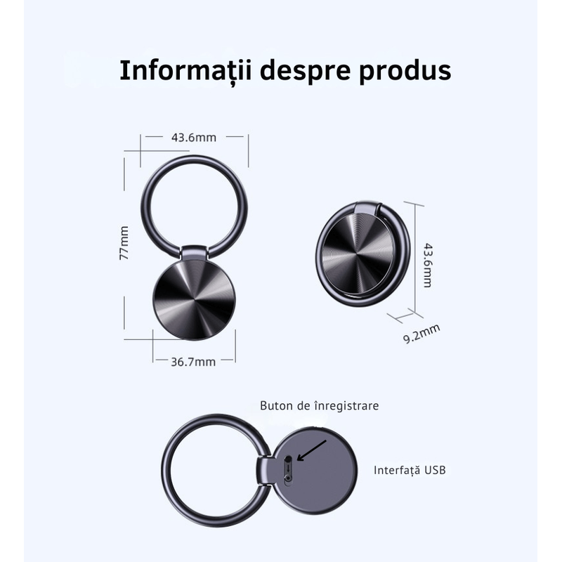 Laptop, Telefoane si Tablete - Wearables si gadgeturi - Gadgeturi - Dispozitive spionaj - Reportofon Spion S30 CLC SmartGear 16GB, breloc discret, activare vocala, HD, DSP, MP3, 200H, USB/OTG, autonomie lunga - Infinity.ro