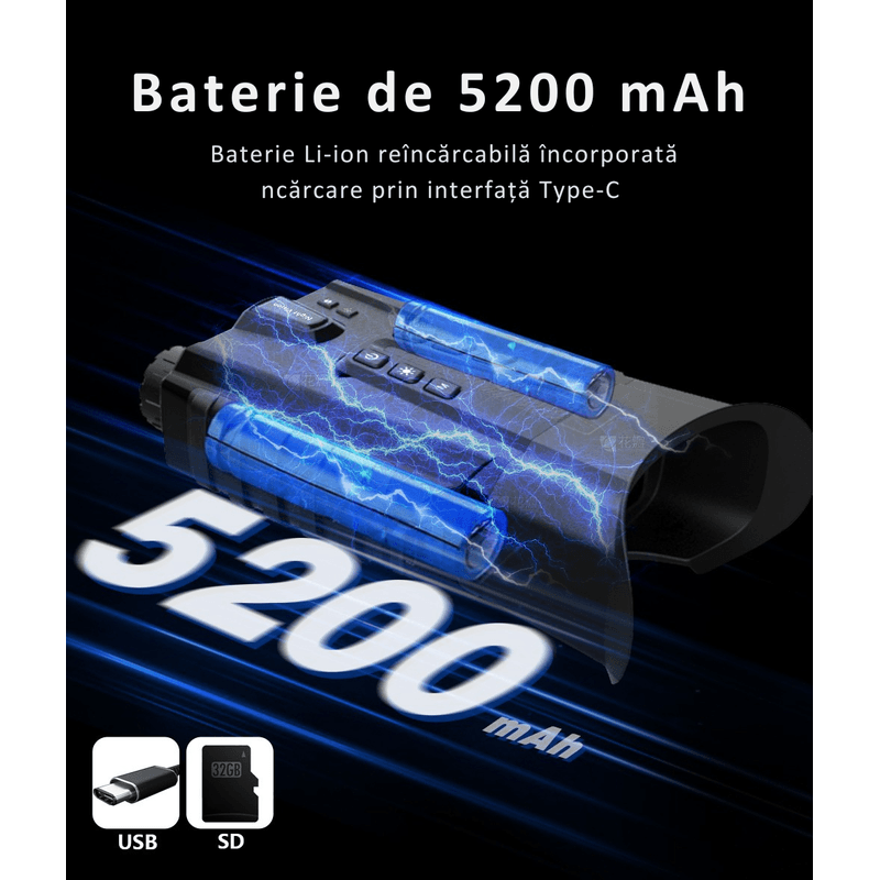 TV, Audio-Video si Foto - Optica, astronomie si metrologie - Optica si astronomie - Binocluri & lunete - Binoclu Digital CLC SmartGear Verde, Night Vision, 15MP, 2.5K, Zoom 4X+8X, LCD 3", IR 7 trepte, 128GB, 5200mAh, USB-C - Infinity.ro