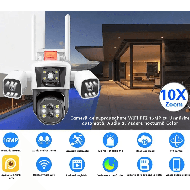 Casa si Gradina - Electrice - Smart Home - Camere de supraveghere - Camera Supraveghere 8K 16MP Zoom 10X CLC SmartGear, Auto-Tracking, Nocturna Color, WiFi, Audio, IP66, SD+Cloud - Infinity.ro