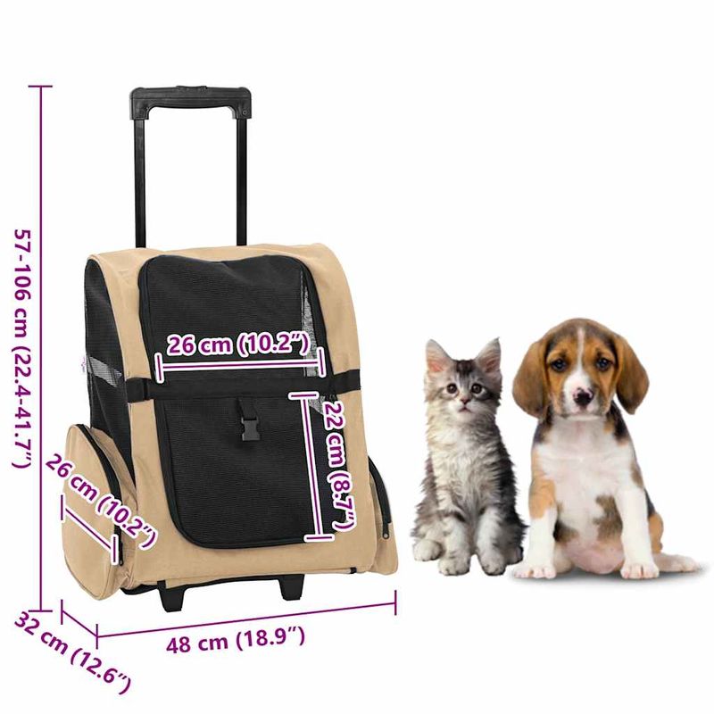 Petshop - Accesorii petshop - Culcusuri si custi - Genti si articole transport - Carucior pentru animale de companie 3 in 1, design nisipos, 48x32x57 cm, material Oxford - Infinity.ro