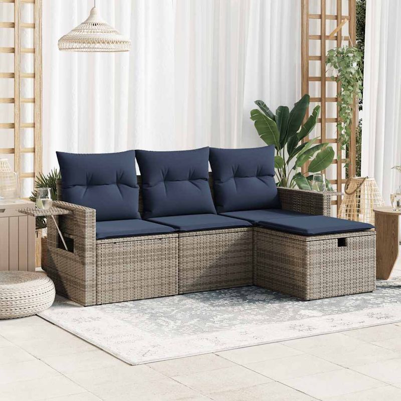 Casa si Gradina - Gradina si terasa - Mobilier exterior - Seturi mobila gradina - Set canapea de gradina cu perne, 4 piese, gri, poliratan - Infinity.ro