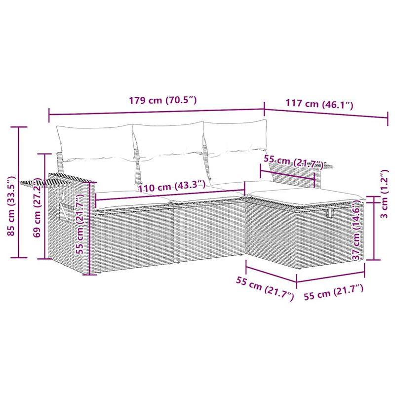 Casa si Gradina - Gradina si terasa - Mobilier exterior - Seturi mobila gradina - Set canapea de gradina cu perne, 4 piese, gri, poliratan - Infinity.ro