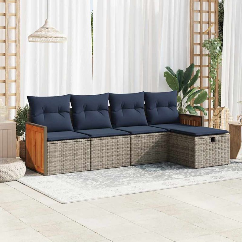 Casa si Gradina - Gradina si terasa - Mobilier exterior - Seturi mobila gradina - Set canapea de gradina cu perne, 5 piese, gri, poliratan - Infinity.ro