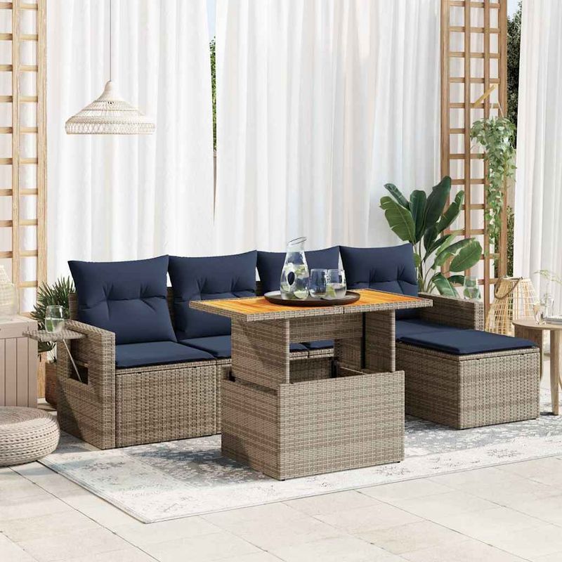 Casa si Gradina - Gradina si terasa - Mobilier exterior - Seturi mobila gradina - Set mobilier gradina cu perne, 6 piese, gri, poliratan - Infinity.ro