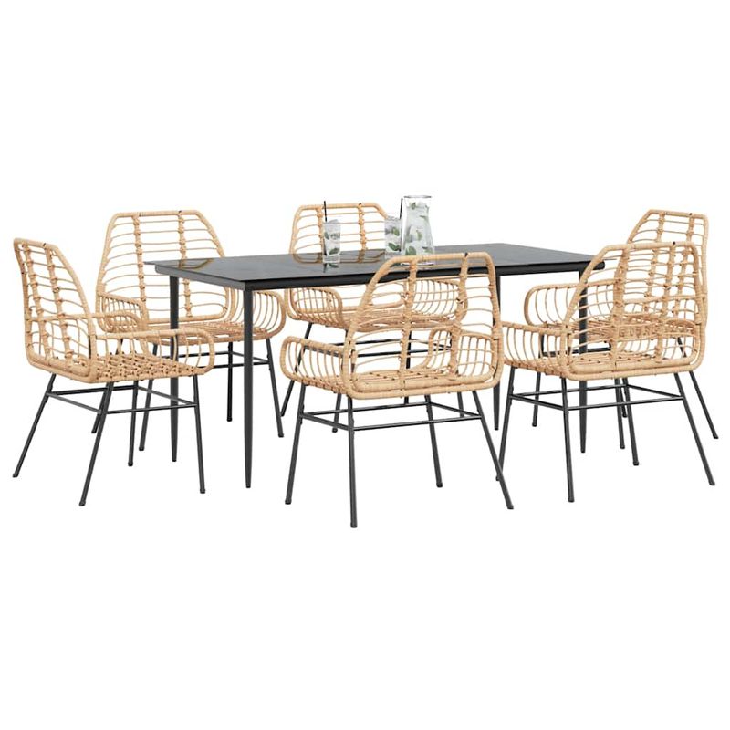 Casa si Gradina - Gradina si terasa - Mobilier exterior - Seturi mobila gradina - Set de sufragerie de gradina 7 piese sticla maro din poli ratan - Infinity.ro