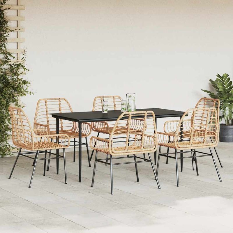 Casa si Gradina - Gradina si terasa - Mobilier exterior - Seturi mobila gradina - Set de sufragerie de gradina 7 piese sticla maro din poli ratan - Infinity.ro
