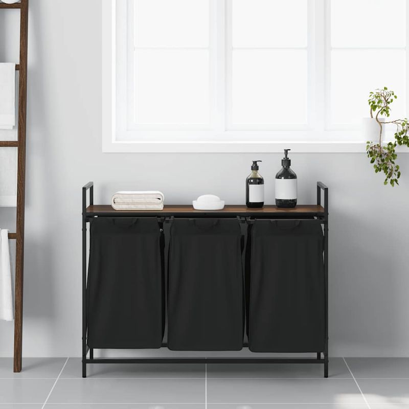 Casa si Gradina - Sanitare - Suporturi si accesorii baie - Accesorii baie - Cos de rufe 3 compartimente cu raft stejar maro - Infinity.ro