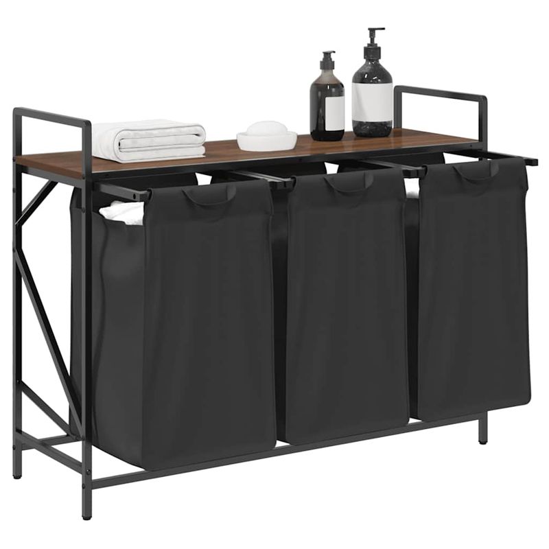 Casa si Gradina - Sanitare - Suporturi si accesorii baie - Accesorii baie - Cos de rufe 3 compartimente cu raft stejar maro - Infinity.ro