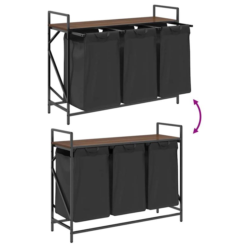 Casa si Gradina - Sanitare - Suporturi si accesorii baie - Accesorii baie - Cos de rufe 3 compartimente cu raft stejar maro - Infinity.ro