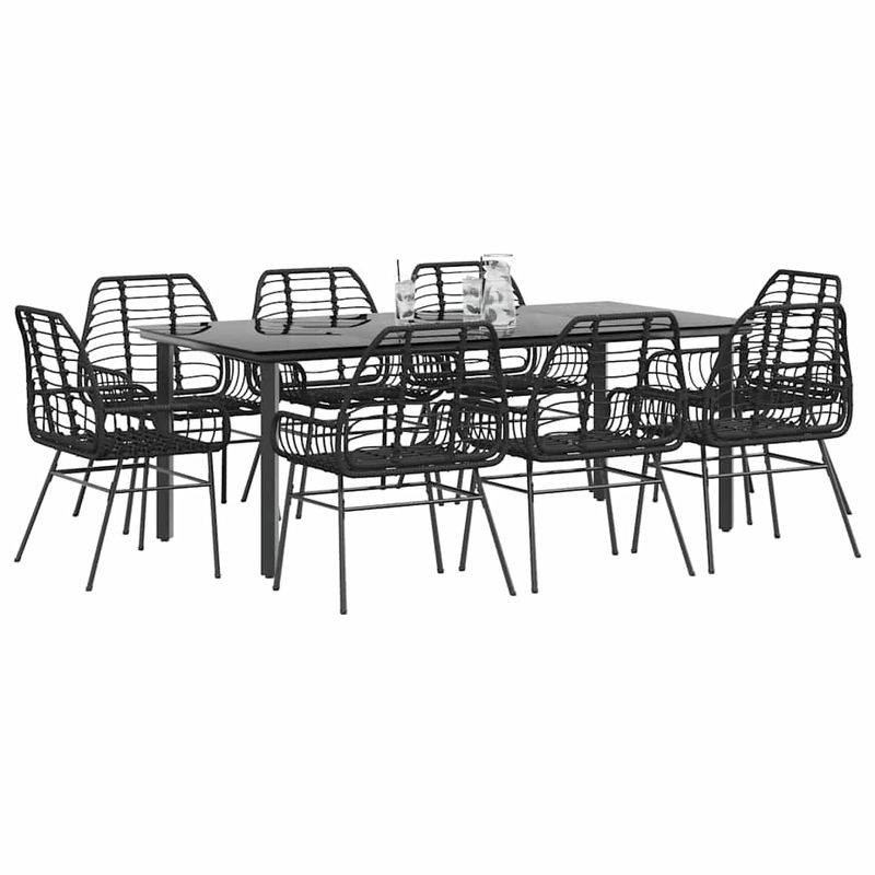 Casa si Gradina - Gradina si terasa - Mobilier exterior - Seturi mobila gradina - Set de sufragerie de gradina 9 piese sticla neagra polirattan - Infinity.ro