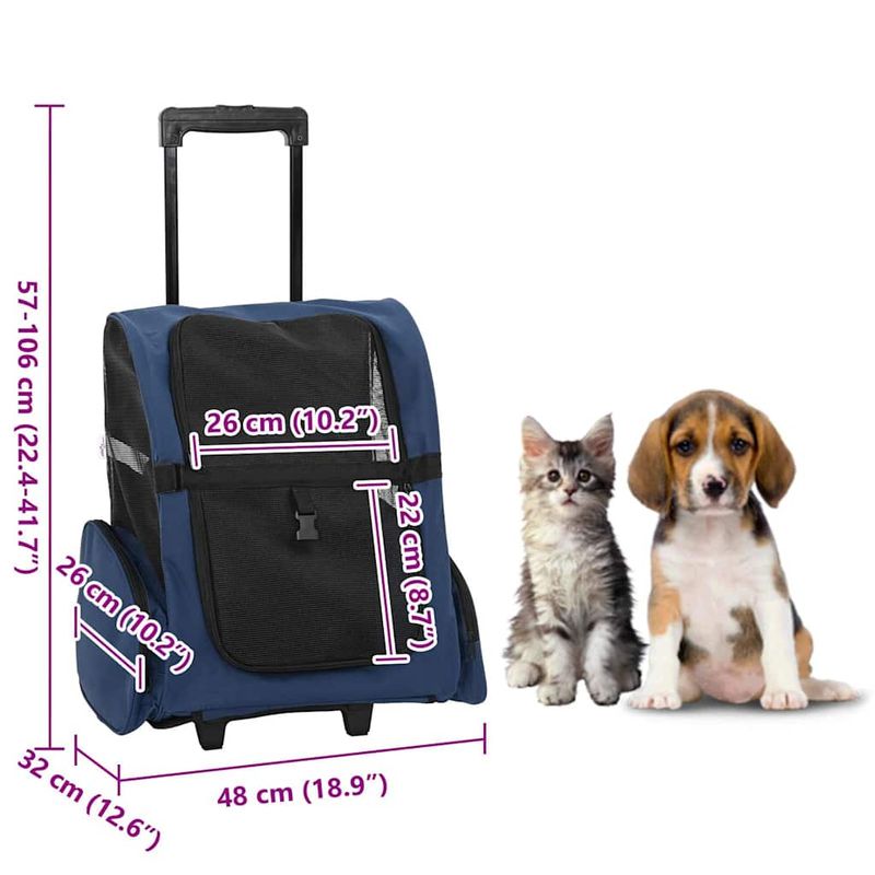 Petshop - Accesorii petshop - Culcusuri si custi - Genti si articole transport - Carucior pentru animale de companie 3 in 1, design albastru, 48x32x57 cm, material Oxford - Infinity.ro