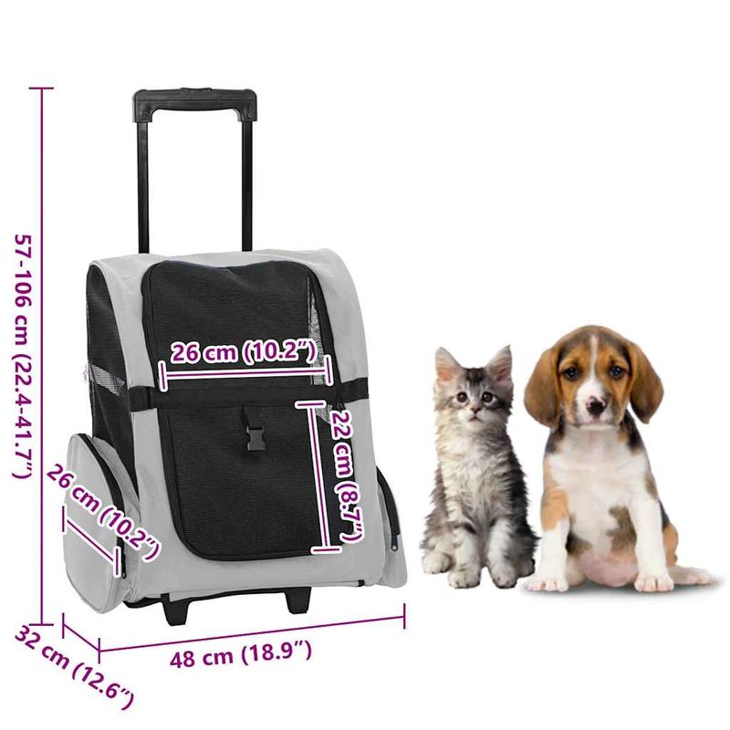 Petshop - Accesorii petshop - Culcusuri si custi - Genti si articole transport - Carucior pentru animale de companie 3 in 1, gri, 48x32x57 cm, material Oxford - Infinity.ro