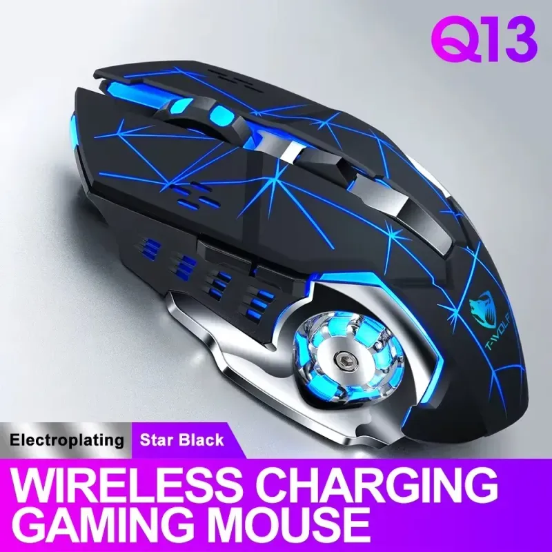 PC, gaming si accesorii - Periferice PC - Mouse - Mouse Wireless Gaming ABYZ Q13 Butoane Silentioase 6 butoane programabile RGB 2.4GHz DPI 1600 Mouse Fara fir Star Black - Infinity.ro