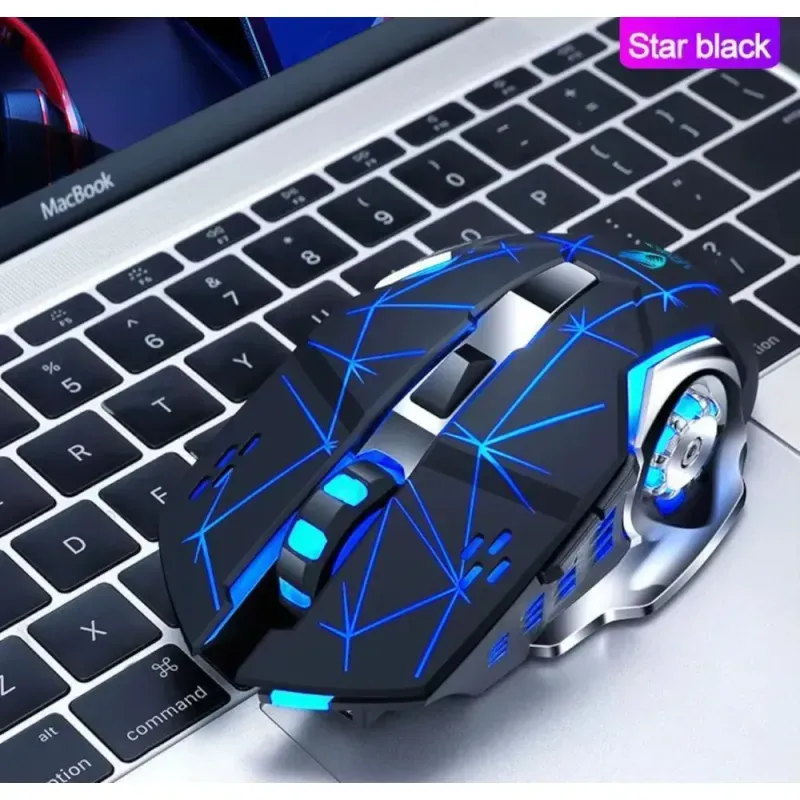 PC, gaming si accesorii - Periferice PC - Mouse - Mouse Wireless Gaming ABYZ Q13 Butoane Silentioase 6 butoane programabile RGB 2.4GHz DPI 1600 Mouse Fara fir Star Black - Infinity.ro