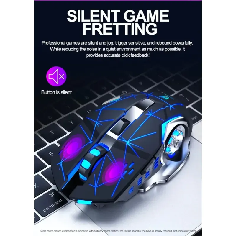PC, gaming si accesorii - Periferice PC - Mouse - Mouse Wireless Gaming ABYZ Q13 Butoane Silentioase 6 butoane programabile RGB 2.4GHz DPI 1600 Mouse Fara fir Star Black - Infinity.ro
