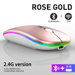 PC, gaming si accesorii - Periferice PC - Mouse - Mouse Wireless cu Incarcare USB RGB Mouse ergonomic silentios pentru laptop Bluetooth 5 si 2.4GHZ DPI Reglabil Auriu - Infinity.ro