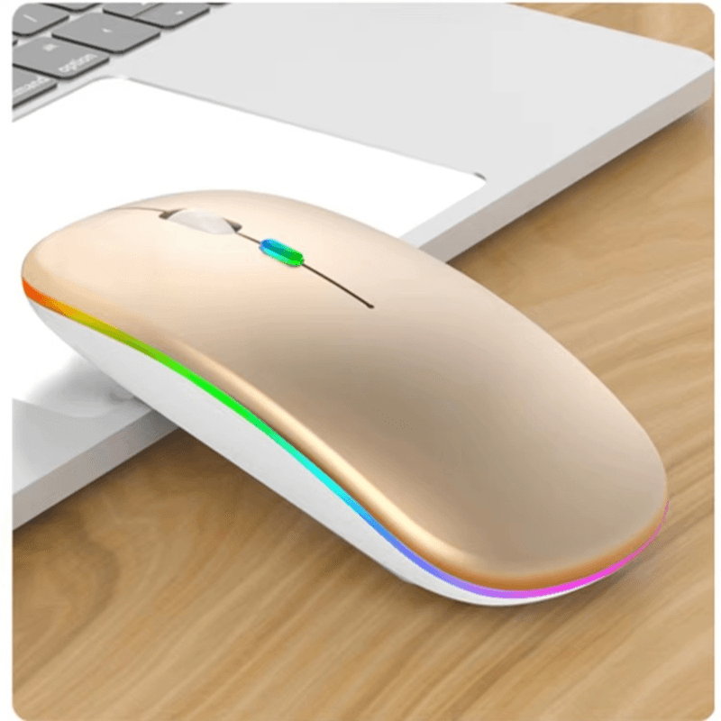 PC, gaming si accesorii - Periferice PC - Mouse - Mouse Wireless cu Incarcare USB RGB Mouse ergonomic silentios pentru laptop Bluetooth 5 si 2.4GHZ DPI Reglabil Auriu - Infinity.ro