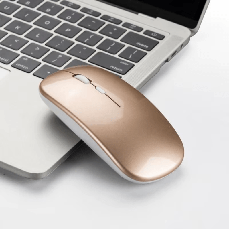 PC, gaming si accesorii - Periferice PC - Mouse - Mouse Wireless cu Incarcare USB RGB Mouse ergonomic silentios pentru laptop Bluetooth 5 si 2.4GHZ DPI Reglabil Auriu - Infinity.ro