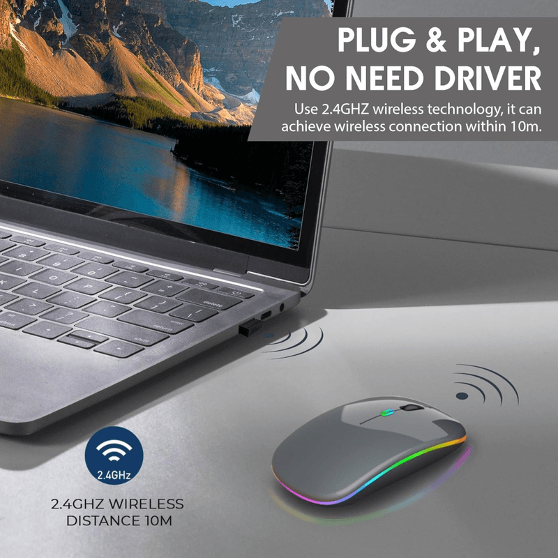 PC, gaming si accesorii - Periferice PC - Mouse - Mouse Wireless cu Incarcare USB RGB Mouse ergonomic silentios pentru laptop Bluetooth 5 si 2.4GHZ DPI Reglabil Gri ABYZ - Infinity.ro