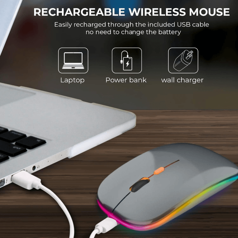 PC, gaming si accesorii - Periferice PC - Mouse - Mouse Wireless cu Incarcare USB RGB Mouse ergonomic silentios pentru laptop Bluetooth 5 si 2.4GHZ DPI Reglabil Gri ABYZ - Infinity.ro