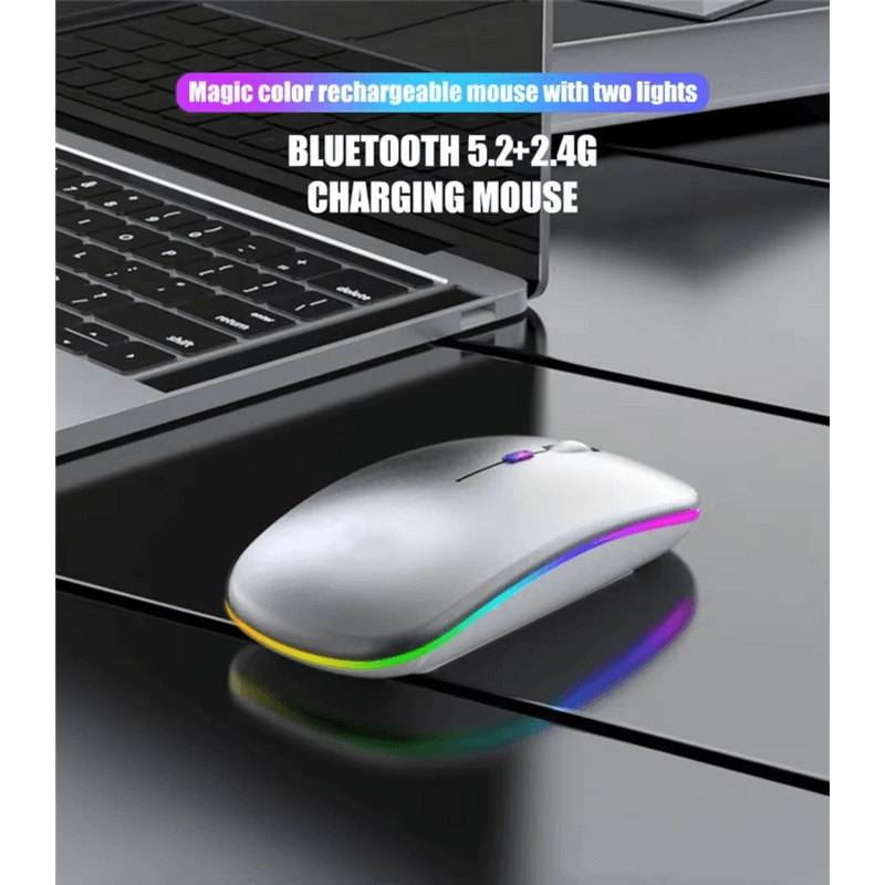 PC, gaming si accesorii - Periferice PC - Mouse - Mouse Wireless cu Incarcare USB RGB Mouse ergonomic silentios pentru laptop Bluetooth 5 si 2.4GHZ DPI Reglabil Gri ABYZ - Infinity.ro