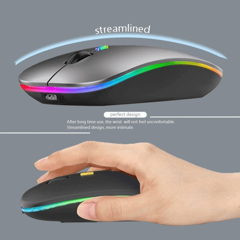 PC, gaming si accesorii - Periferice PC - Mouse - Mouse Wireless cu Incarcare USB RGB Mouse ergonomic silentios pentru laptop Bluetooth 5 si 2.4GHZ DPI Reglabil Gri ABYZ - Infinity.ro