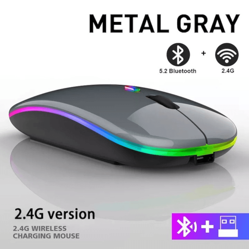 PC, gaming si accesorii - Periferice PC - Mouse - Mouse Wireless cu Incarcare USB RGB Mouse ergonomic silentios pentru laptop Bluetooth 5 si 2.4GHZ DPI Reglabil Gri ABYZ - Infinity.ro