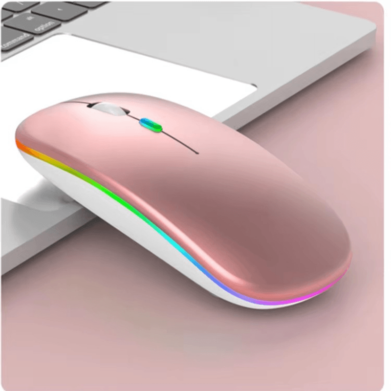 PC, gaming si accesorii - Periferice PC - Mouse - Mouse Wireless cu Incarcare USB RGB Mouse ergonomic silentios pentru laptop Bluetooth 5 si 2.4GHZ DPI Reglabil Roz ABYZ - Infinity.ro