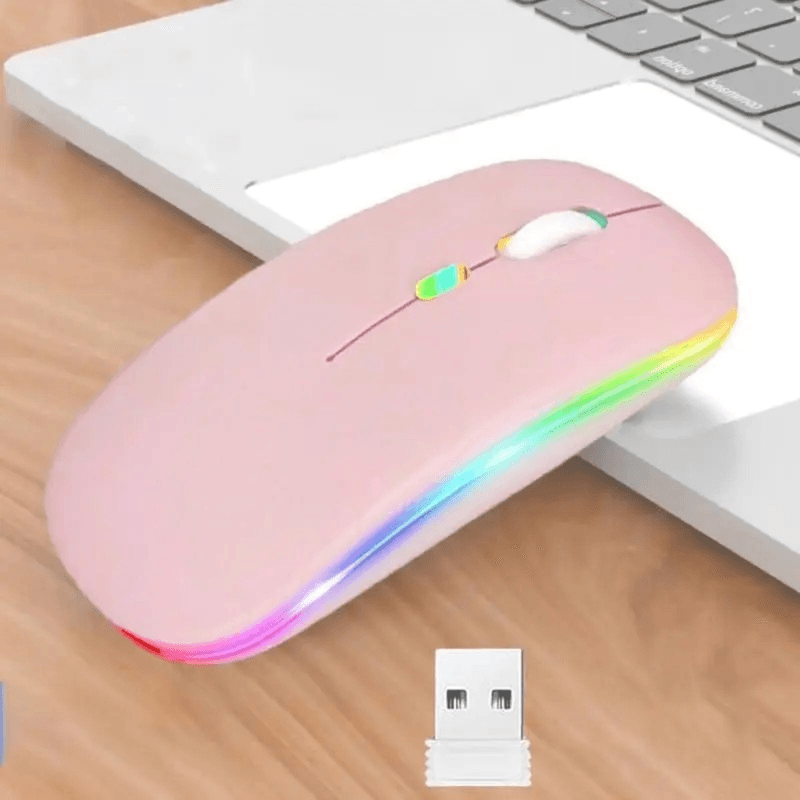 PC, gaming si accesorii - Periferice PC - Mouse - Mouse Wireless cu Incarcare USB RGB Mouse ergonomic silentios pentru laptop Bluetooth 5 si 2.4GHZ DPI Reglabil Roz ABYZ - Infinity.ro