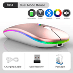 PC, gaming si accesorii - Periferice PC - Mouse - Mouse Wireless cu Incarcare USB RGB Mouse ergonomic silentios pentru laptop Bluetooth 5 si 2.4GHZ DPI Reglabil Roz ABYZ - Infinity.ro