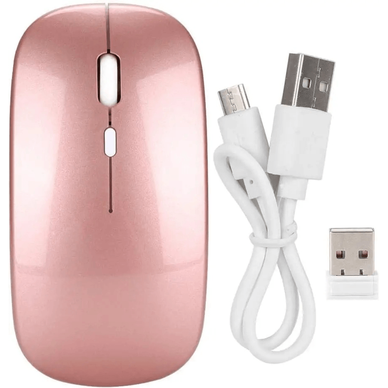 PC, gaming si accesorii - Periferice PC - Mouse - Mouse Wireless cu Incarcare USB RGB Mouse ergonomic silentios pentru laptop Bluetooth 5 si 2.4GHZ DPI Reglabil Roz ABYZ - Infinity.ro