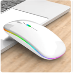 PC, gaming si accesorii - Periferice PC - Mouse - Mouse Wireless cu Incarcare USB RGB Mouse ergonomic silentios pentru laptop Bluetooth 5 si 2.4GHZ DPI Reglabil Alb ABYZ - Infinity.ro