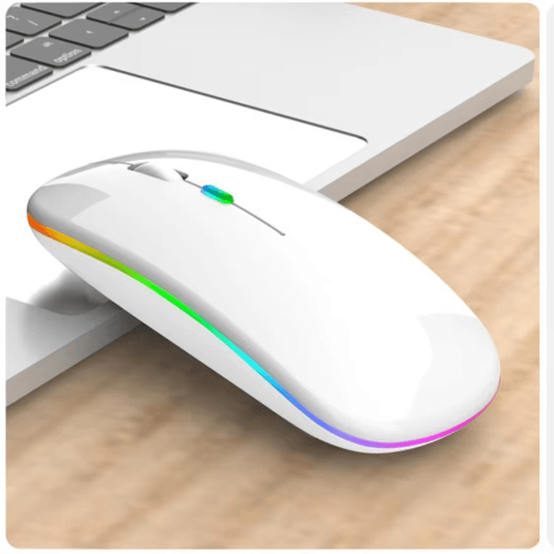 PC, gaming si accesorii - Periferice PC - Mouse - Mouse Wireless cu Incarcare USB RGB Mouse ergonomic silentios pentru laptop Bluetooth 5 si 2.4GHZ DPI Reglabil Alb ABYZ - Infinity.ro