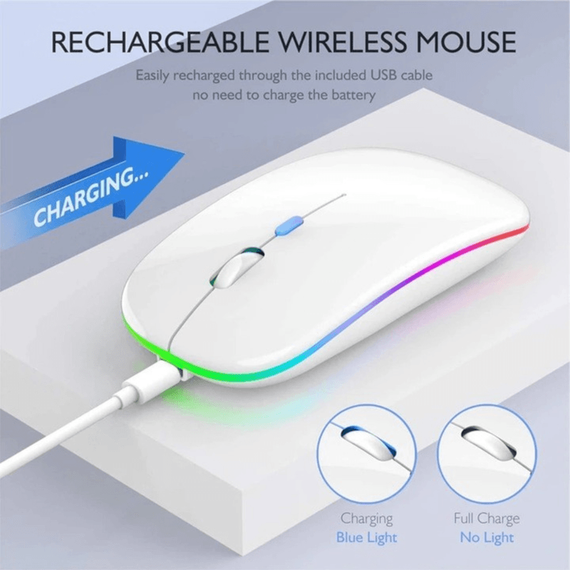 PC, gaming si accesorii - Periferice PC - Mouse - Mouse Wireless cu Incarcare USB RGB Mouse ergonomic silentios pentru laptop Bluetooth 5 si 2.4GHZ DPI Reglabil Alb ABYZ - Infinity.ro