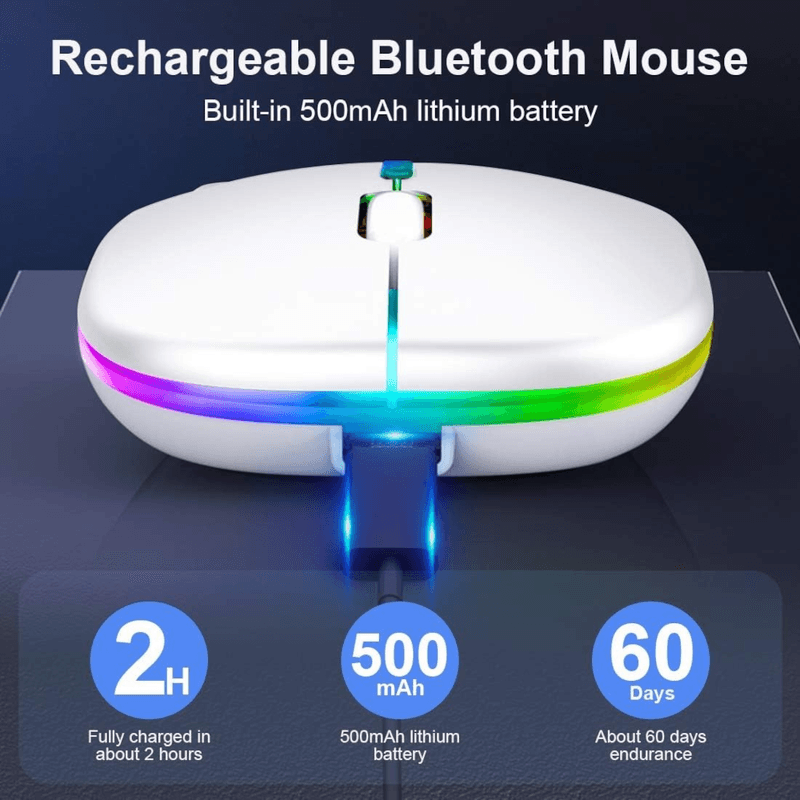 PC, gaming si accesorii - Periferice PC - Mouse - Mouse Wireless cu Incarcare USB RGB Mouse ergonomic silentios pentru laptop Bluetooth 5 si 2.4GHZ DPI Reglabil Alb ABYZ - Infinity.ro