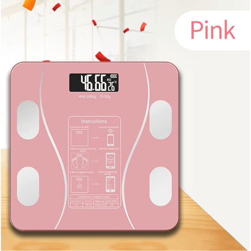 Ingrijire personala si Cosmetice - Sanatate si wellness - Aparate medicale - Cantare corporale - Cantar SMART electronic cu monitorizare personalizata, Wireless BMI BlueTooth Digital Body Health Culoare Roz ABYZ™ - Infinity.ro