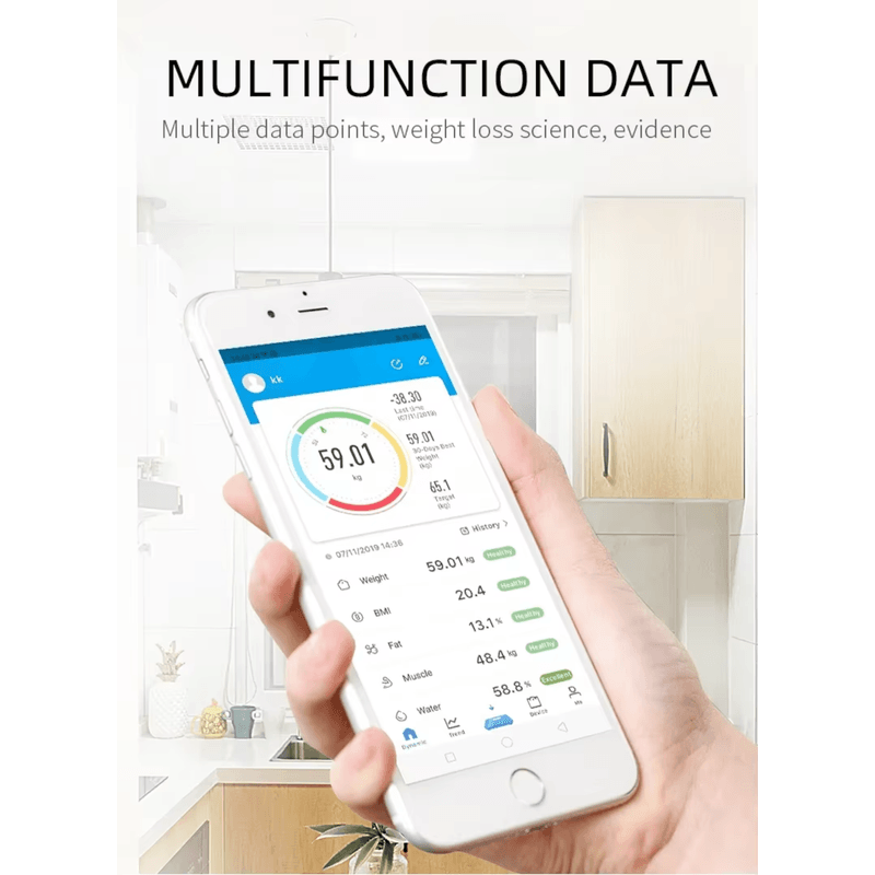 Ingrijire personala si Cosmetice - Sanatate si wellness - Aparate medicale - Cantare corporale - Cantar SMART electronic cu monitorizare personalizata, Wireless BMI BlueTooth Digital Body Health Culoare Alb ABYZ™ - Infinity.ro