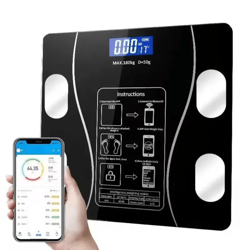 Ingrijire personala si Cosmetice - Sanatate si wellness - Aparate medicale - Cantare corporale - Cantar SMART electronic cu monitorizare personalizata, Wireless BMI BlueTooth Digital Body Health Culoare Negru ABYZ™ - Infinity.ro