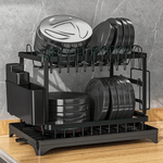 Casa si Gradina - Bucatarie si vesela - Organizare si depozitare bucatarie - Scurgator vase - Scurgator de vase din metal cu 2 niveluri design compact finisaj negru mat dimensiuni 29x42x29 cm Ideal pentru bucatarie - Infinity.ro