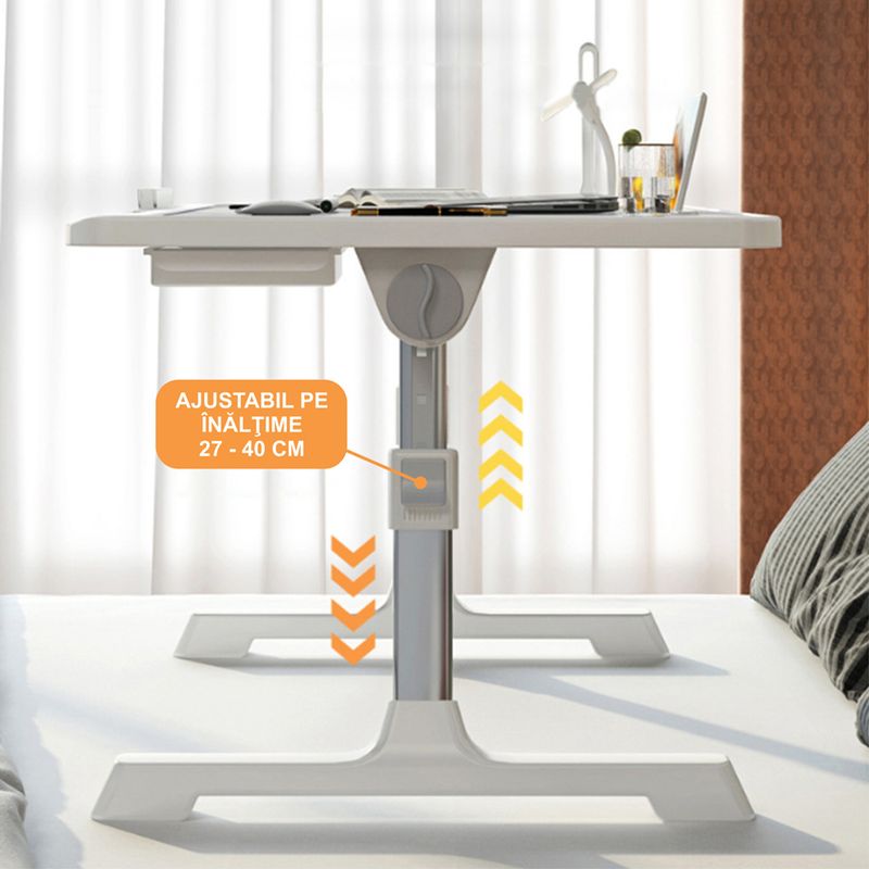 Laptop, Telefoane si Tablete - Laptopuri si accesorii - Accesorii Laptop - Standuri/Coolere notebook - Stand laptop tip masuta, reglabil, pliabil, 60x40cm, suport carte/tableta, sertar depozitare, Lemn - Infinity.ro