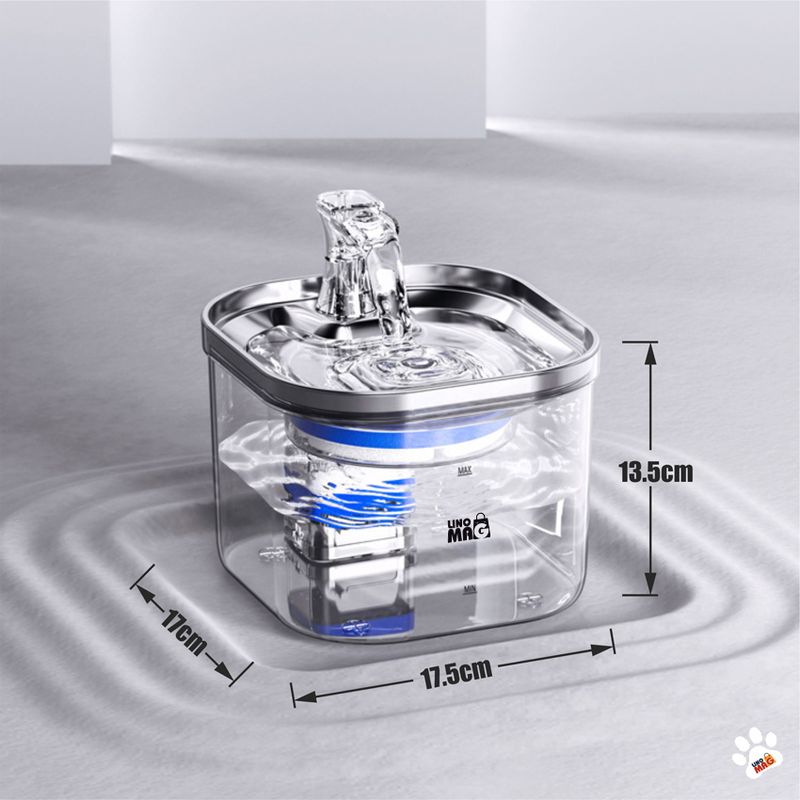 Petshop - Accesorii petshop - Castroane si adapatori - Dispenser apa automat Linomag® 2L, inox, filtrare si purificare, debit reglabil, pisici si caini, Transparent - Infinity.ro