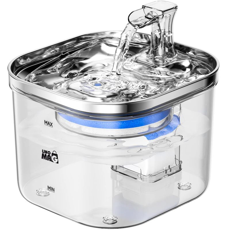 Petshop - Accesorii petshop - Castroane si adapatori - Dispenser apa automat Linomag® 2L, inox, filtrare si purificare, debit reglabil, pisici si caini, Transparent - Infinity.ro