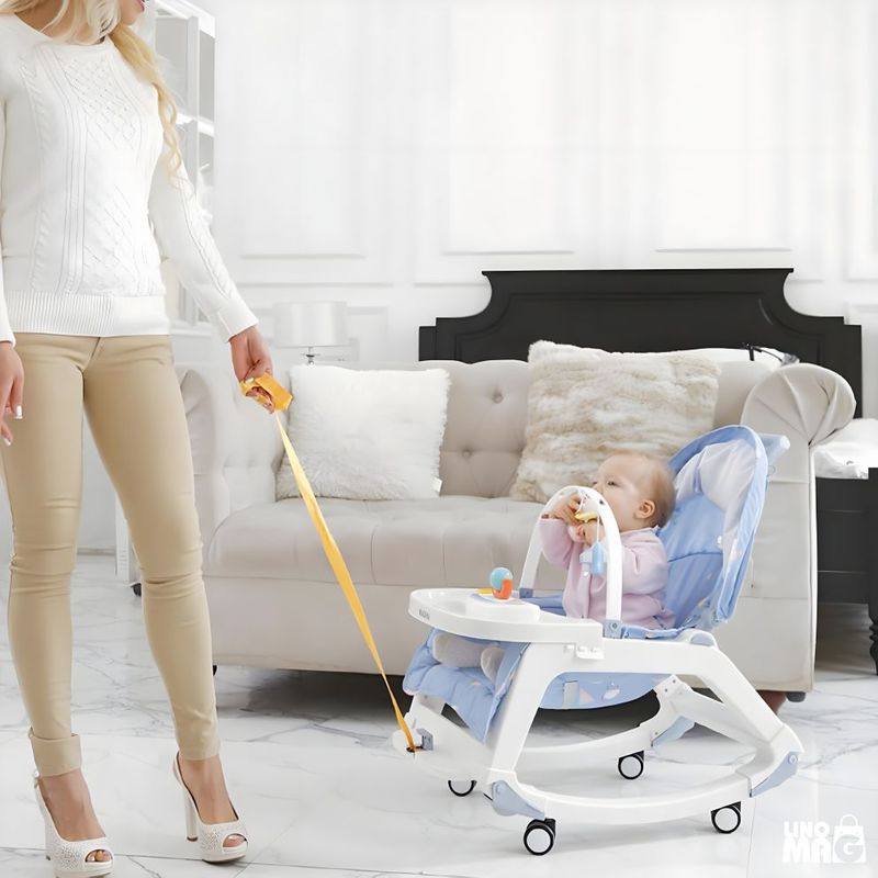 Jucarii, Copii si Bebe - Carucioare si articole de transport - Premergatoare - Balansoar 5 in 1 Linomag®, Scaun masa, Carucior, Masuta, Spatar rabatabil, Jucarii, 0-36 luni, Albastru - Infinity.ro
