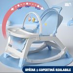Jucarii, Copii si Bebe - Carucioare si articole de transport - Premergatoare - Balansoar 5 in 1 Linomag®, Scaun masa, Carucior, Masuta, Spatar rabatabil, Jucarii, 0-36 luni, Albastru - Infinity.ro