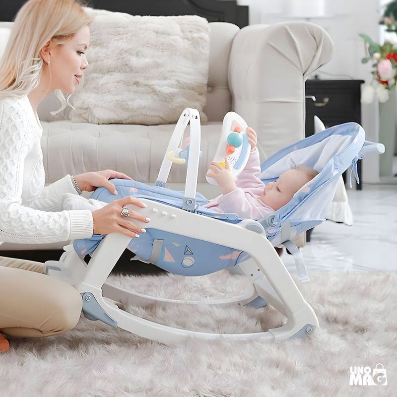 Jucarii, Copii si Bebe - Carucioare si articole de transport - Premergatoare - Balansoar 5 in 1 Linomag®, Scaun masa, Carucior, Masuta, Spatar rabatabil, Jucarii, 0-36 luni, Albastru - Infinity.ro