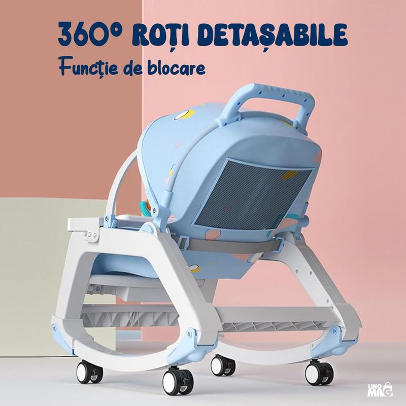 Jucarii, Copii si Bebe - Carucioare si articole de transport - Premergatoare - Balansoar 5 in 1 Linomag®, Scaun masa, Carucior, Masuta, Spatar rabatabil, Jucarii, 0-36 luni, Albastru - Infinity.ro