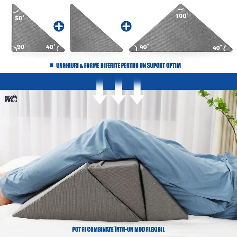 Casa si Gradina - Textile si covoare - Perne si pilote - Perne - Set 3 Perne Ortopedice Triunghiulare, Linomag®, Multifunctionale, Pentru Alinarea Durerilor de Spate,Post-Operatoriu Gri - Infinity.ro